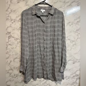 J. Jill Women's Herringbone Button Down Tunic Blouse Top Long Sleeve Size S